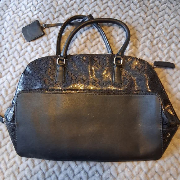 GUESS Shiny Black Embossed Satchel - Picture 2 of 4